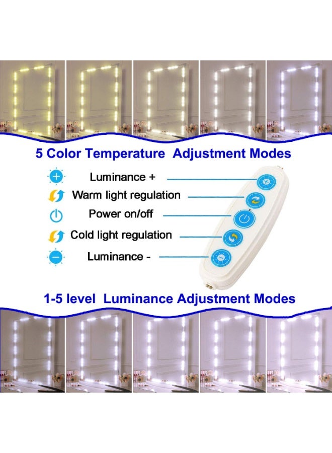 مجموعة مصابيح LED لمرايا التجميل، 5 ألوان على طراز هوليوود، 16.5 قدم مع شريط إضاءة قابل للتعتيم بالألوان والسطوع للطاولة ومرايا الحمام، المرايا غير مضمنة - Image 2